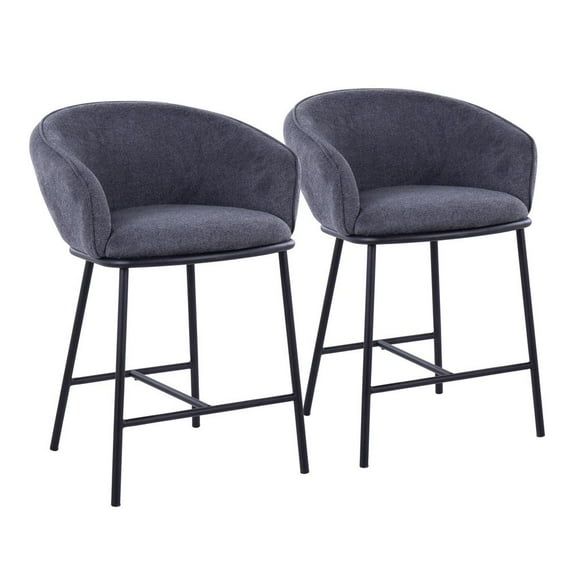 LumiSource Black Steel, Charcoal Fabric Ashland Counter Stool - Set of 2
