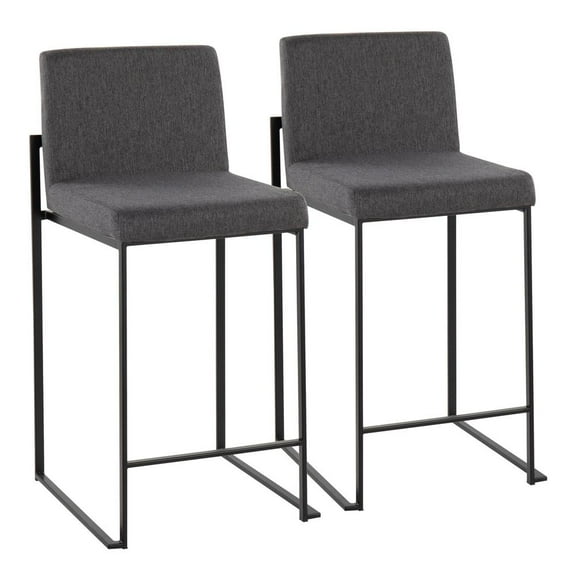 LumiSource Black Steel, Charcoal Fabric Fuji High Back Counter Stool - Set of 2