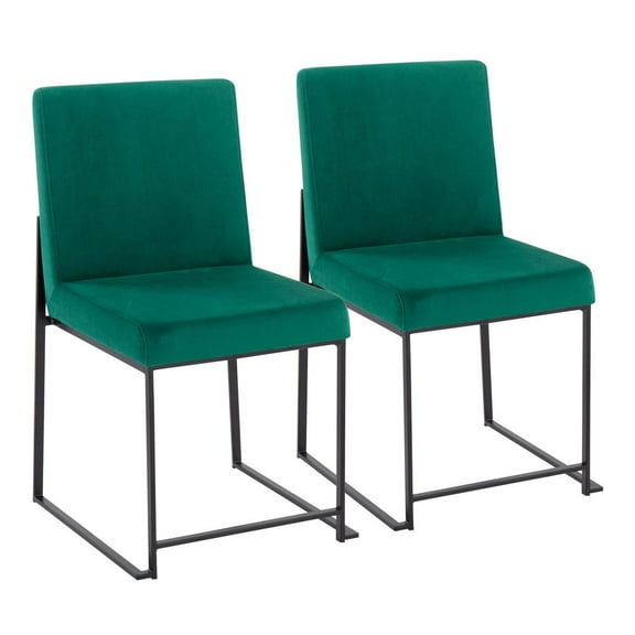 LumiSource Black Steel, Green Velvet High Back Fuji Dining Chair - Set of 2
