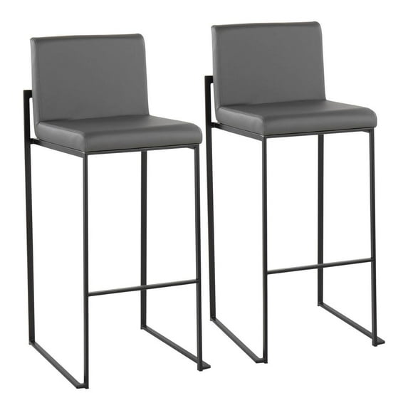 LumiSource Black Steel, Grey PU Fuji High Back Barstool - Set of 2