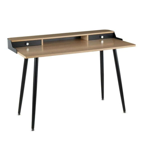 LumiSource Black Steel, Natural Wood, Black Wood, Nickel Harvey Desk