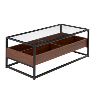 LumiSource Black Steel, Walnut Wood, Clear Glass Display Coffee Table