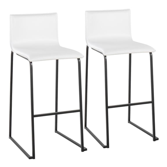 LumiSource Black Steel, White PU Mara Barstool - Set of 2