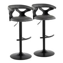 LumiSource Black Wood, Black Metal, Grey PU Gardenia Adjustable Barstool - Set of 2