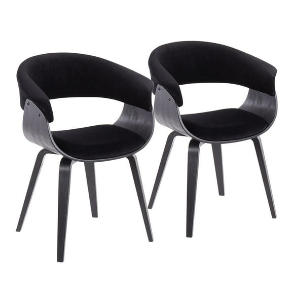 LumiSource Black Wood, Black Velvet Vintage Mod Chair - Set of 2