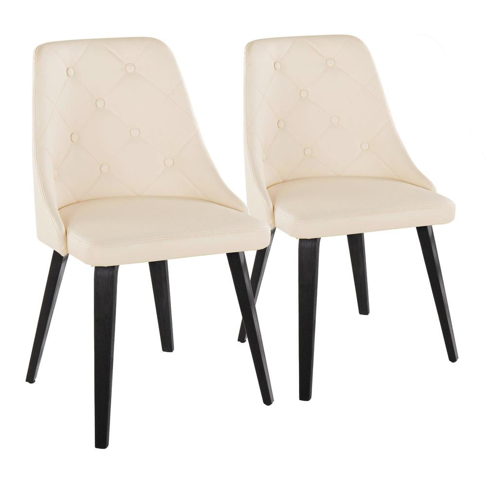 Cream Faux Leather Upholstered Dining Chair with Black Wood Legs
