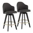 thumbnail image 1 of Lumisource Ahoy Contemporary 26" Fixed-Height Counter Stool with Black Wood Legs and Round Gold Metal Footrest with Charcoal Fabric Seat - Set of 2, 1 of 8