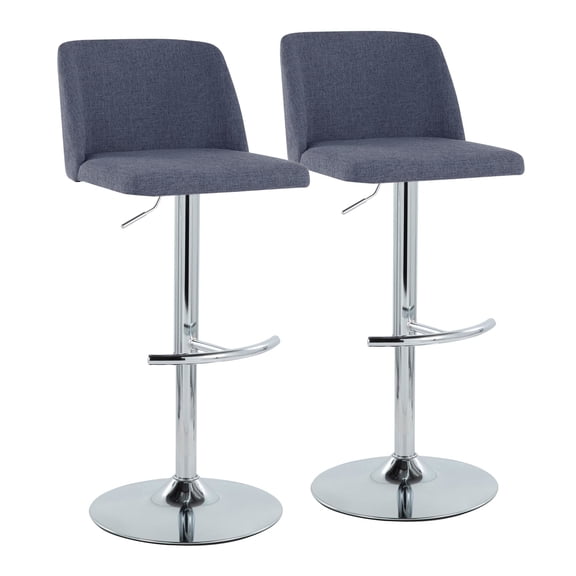 Toriano Adjustable Bar Stool, Chrome Bar Stools, Bar Chairs, Swivel Bar Stools, Bar Stools Set of 2 (Blue Fabric)