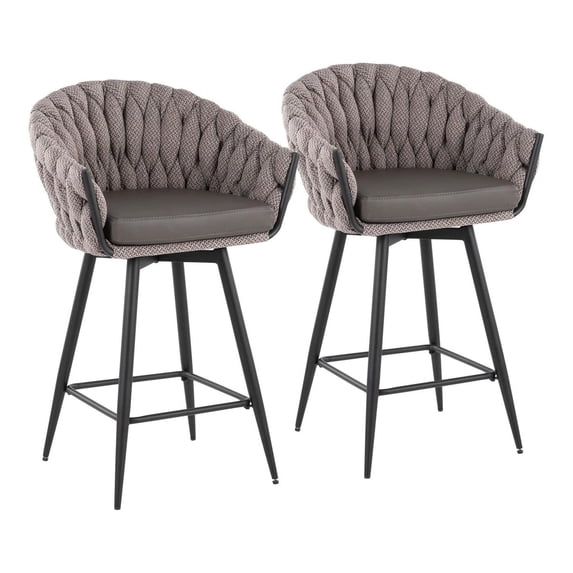 LumiSource Braided Matisse Contemporary Counter Stools, Black/Gray, Set Of 2 Stools