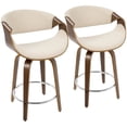thumbnail image 1 of Curvini 24" Mid-Century Modern Fixed Height Counter Stool With Swivel In Walnut Wood And Cream Fabric - Set Of 2, 1 of 7