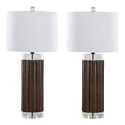 Grandview Gallery Cylinder Table Lamps - Set of 2, 29.25  Fluted Polyresin Brown with Crystal & Linen Shade