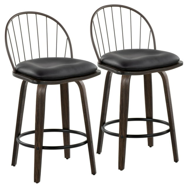LumiSource Brown Riley 26" Fixed-Height Counter Stool - Set of 2