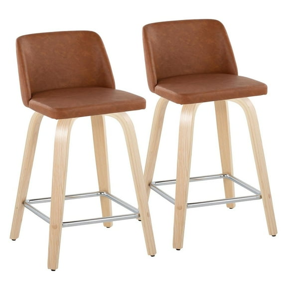 LumiSource Brown Toriano 24" Fixed Height Counter Stool - Set of 2