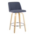 thumbnail image 1 of Carson Carrington  Vallberga 26" Counter Stool with Natural Wood Base (Set of 2) Blue Fabric/Round Chrome Footrest Natural Finish,Chrome Finish, 1 of 5