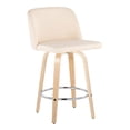 thumbnail image 1 of Carson Carrington  Vallberga 26" Counter Stool with Natural Wood Base (Set of 2) Cream Faux Leather/Round Chrome Footrest Natural Finish,Chrome Finish, 1 of 5