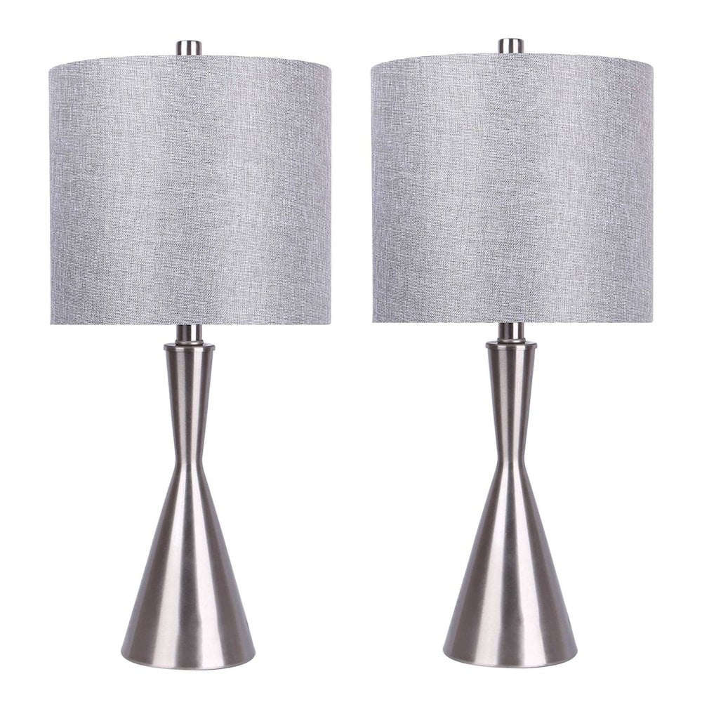 Gemma 23" Brushed Nickel Table Lamps with Grey Linen Shades, Set of 2