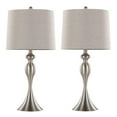 thumbnail image 1 of 27" Curvy Brushed Nickel Table Lamps with Taupe Textured Slub Linen Shades (Set of 2), 1 of 5