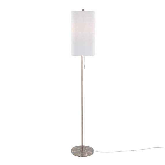 62" Brushed Nickel Metal Stick Floor Lamp w/ White Fabric Drum Shade