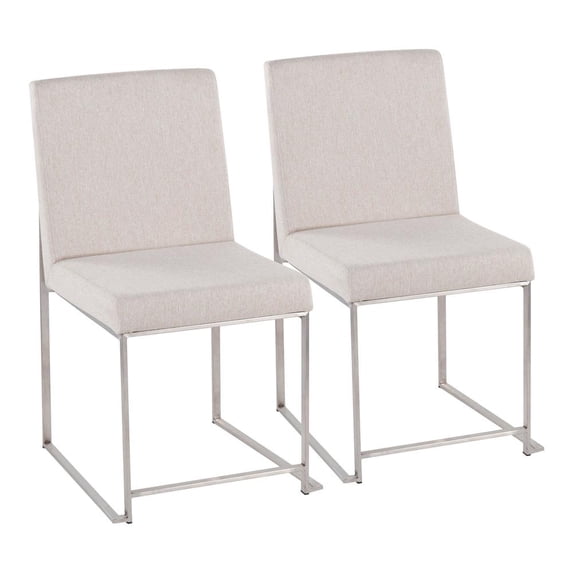 LumiSource Brushed Stainless Steel, Beige Fabric High Back Fuji Dining Chair - Set of 2