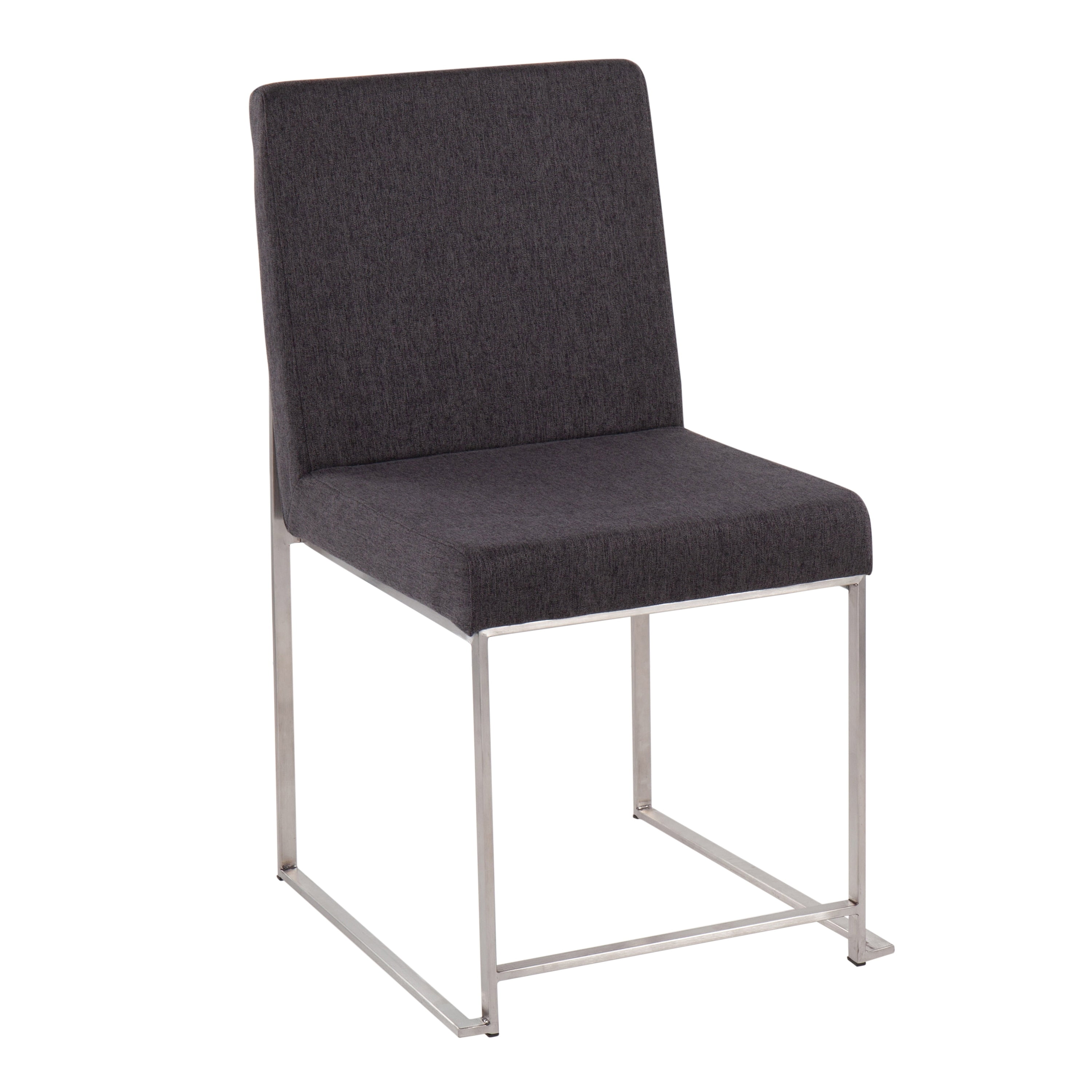 Extra-Comfort Upholstered Charcoal Faux Leather Side Chair with Brushed Stainless Steel Frame