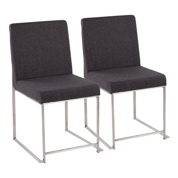 LumiSource Brushed Stainless Steel, Charcoal Fabric High Back Fuji Dining Chair - Set of 2