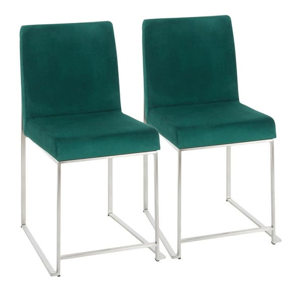 LumiSource Brushed Stainless Steel, Green Velvet High Back Fuji Dining Chair - Set of 2