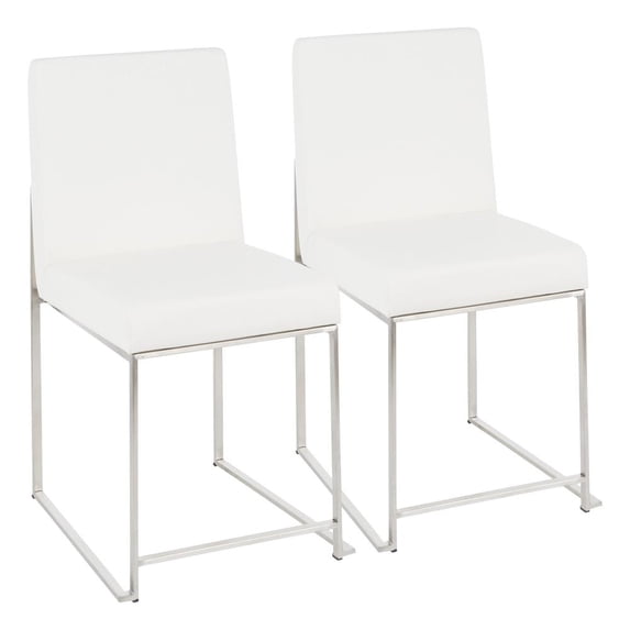 LumiSource Brushed Stainless Steel, White PU High Back Fuji Dining Chair - Set of 2