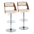 thumbnail image 1 of Cecina Mid-Century Modern Adjustable Height Barstool with Swivel in Chrome and Faux Leather - Set of 2 (Walnut, Cream, Wheel Footrest), 1 of 6