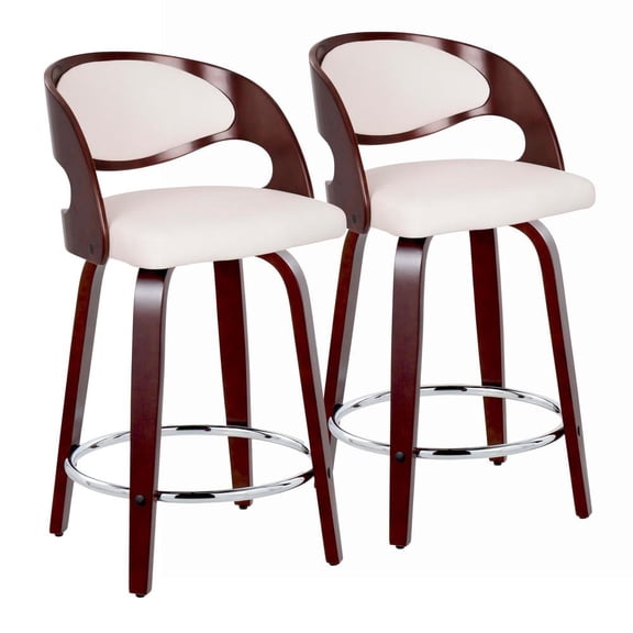 Pino Counter Stools for Kitchen Counter in Mahogany Wood and Faux Leather, Counter Height Chairs, Bar Stools Set of 2, Counter Height Chairs, Bar Stools For Kitchen Island
