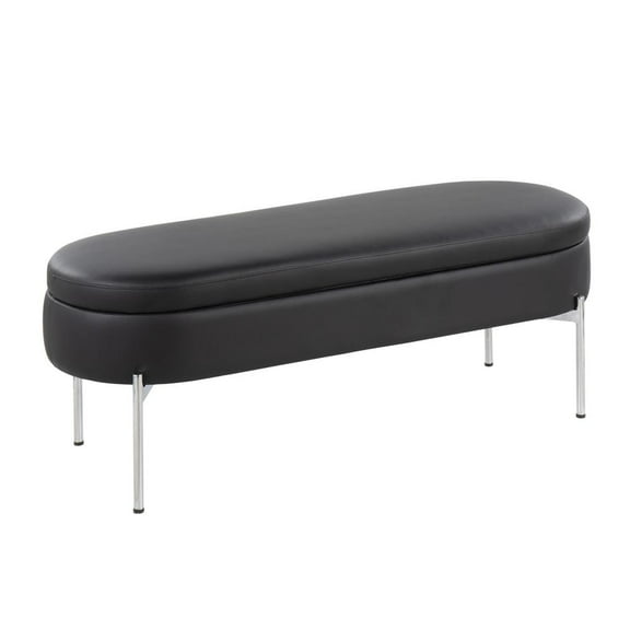 LumiSource Chrome, Black PU Chloe Storage Bench