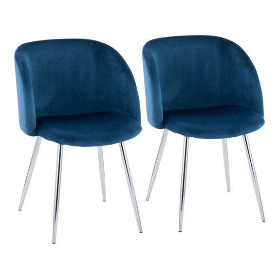 LumiSource Chrome, Blue Velvet Fran Chair - Set of 2