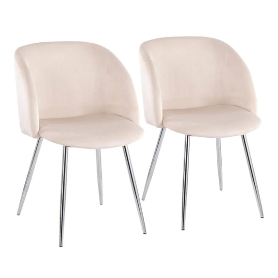 LumiSource Chrome, Cream Velvet Fran Chair - Set of 2