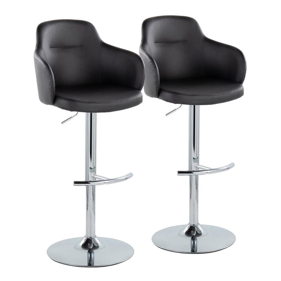 LumiSource Chrome Metal, Black PU Boyne Adjustable Barstool - Set of 2
