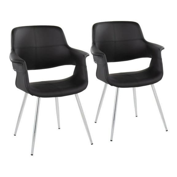 LumiSource Chrome Metal, Black PU Vintage Flair Chair - Set of 2
