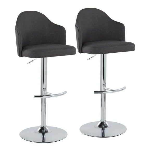 LumiSource Chrome Metal, Charcoal Fabric Ahoy Adjustable Barstool - Set of 2