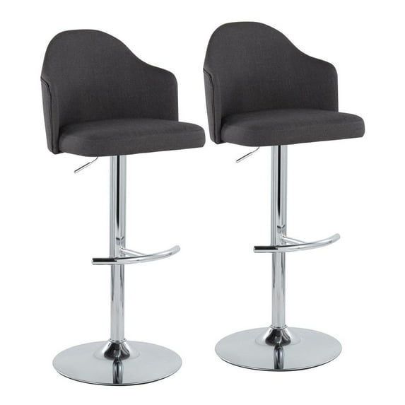 LumiSource Chrome Metal, Charcoal Fabric Ahoy Adjustable Barstool - Set of 2