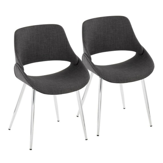 LumiSource Chrome Metal, Charcoal Fabric Fabrico Chair - Set of 2