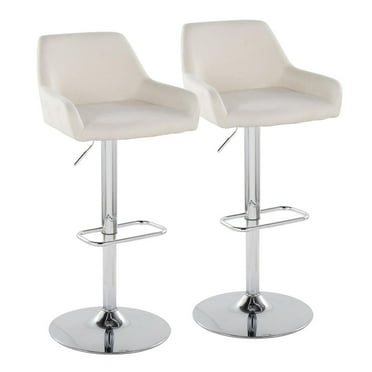 LumiSource Chrome Metal, Cream Fabric Daniella Adjustable Barstool - Set of 2