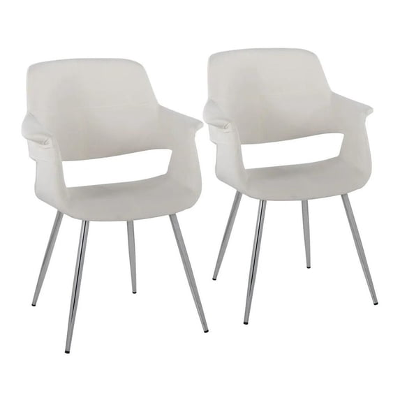 LumiSource Chrome Metal, Cream Velvet Vintage Flair Chair - Set of 2