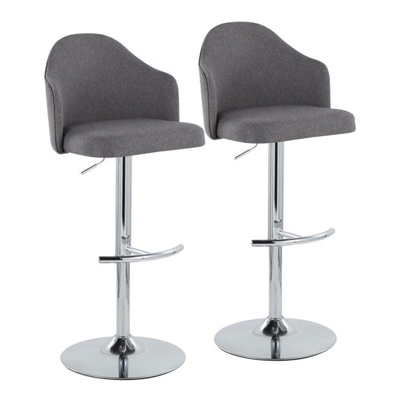 LumiSource Chrome Metal, Grey Fabric Ahoy Adjustable Barstool - Set of 2