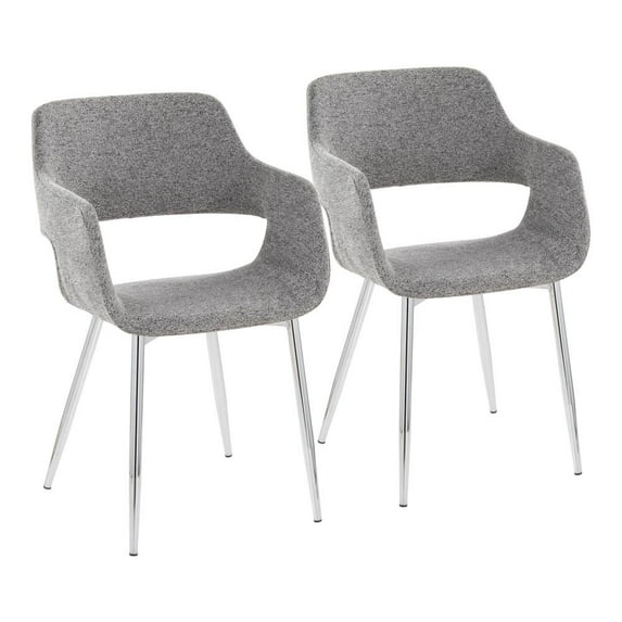 LumiSource Chrome Metal, Grey Fabric Margarite Chair - Set of 2