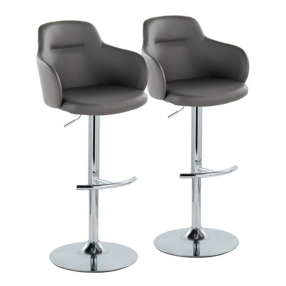 LumiSource Chrome Metal, Grey PU Boyne Adjustable Barstool - Set of 2