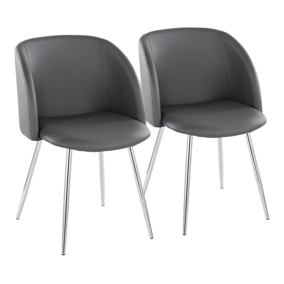 LumiSource Chrome Metal, Grey PU Fran Chair - Set of 2