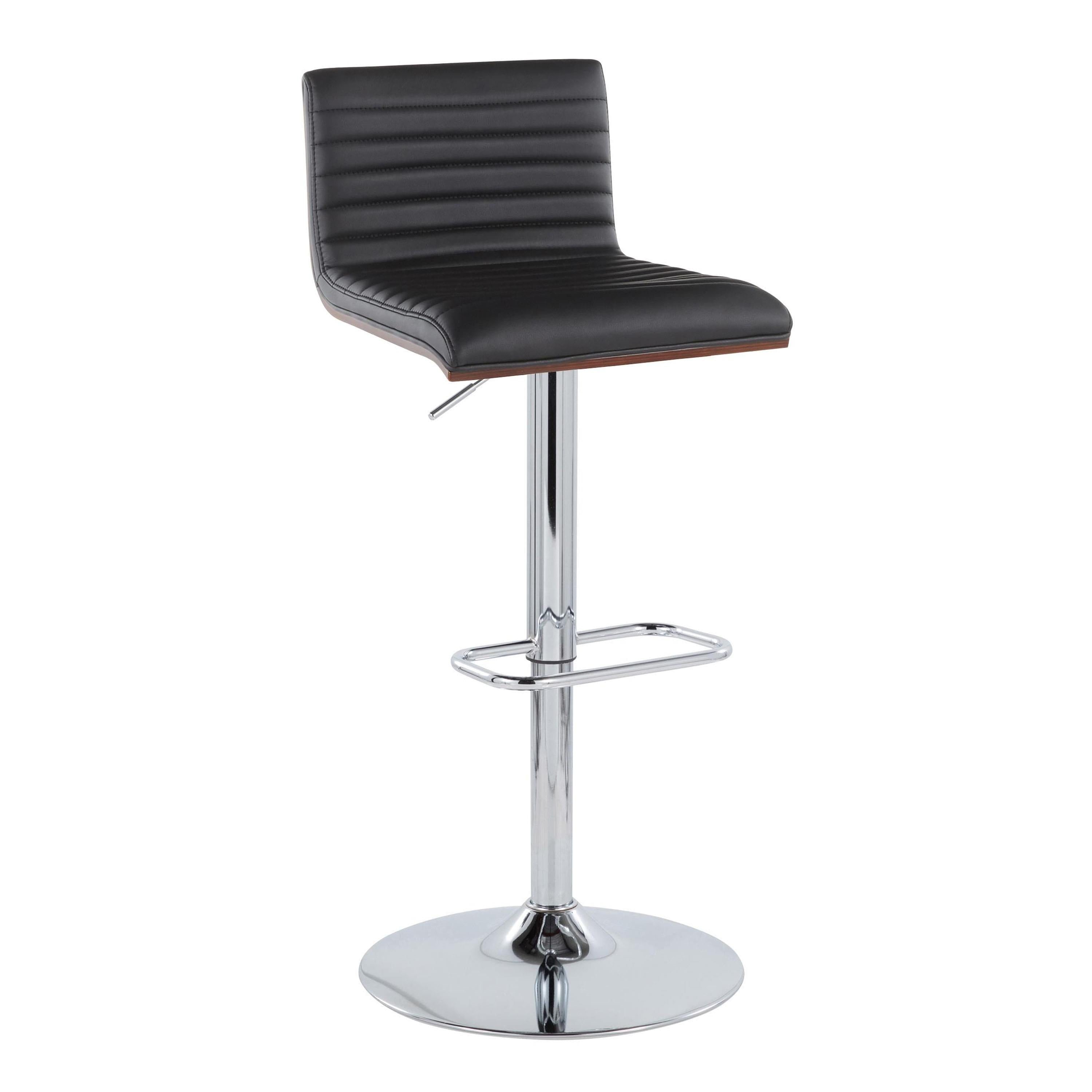 Black Adjustable Swivel Barstool with Chrome Frame and Wood Back