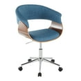 thumbnail image 1 of LumiSource Chrome Metal, Walnut Wood, Blue Fabric Vintage Mod Office Chair, 1 of 6