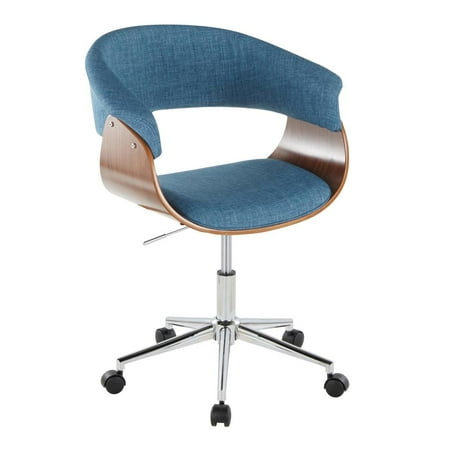 LumiSource Chrome Metal, Walnut Wood, Blue Fabric Vintage Mod Office Chair