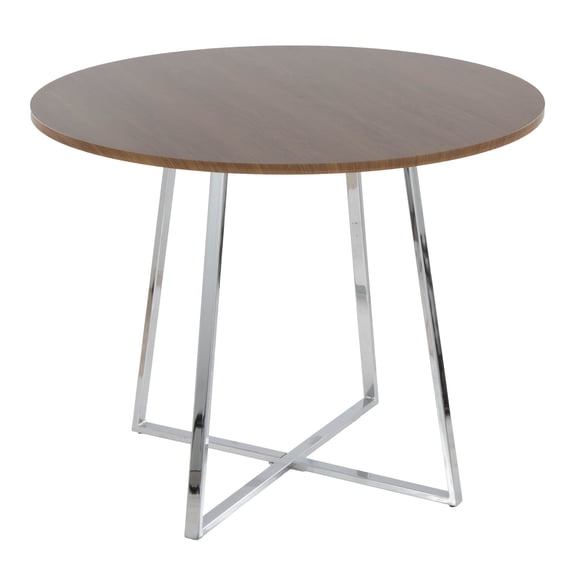 Cosmo Canary Dining Table, Dining Height Table, Small Dining Table for 4, Round Dinette Table, Wood Kitchen Table (Chrome Metal, Walnut Wood)