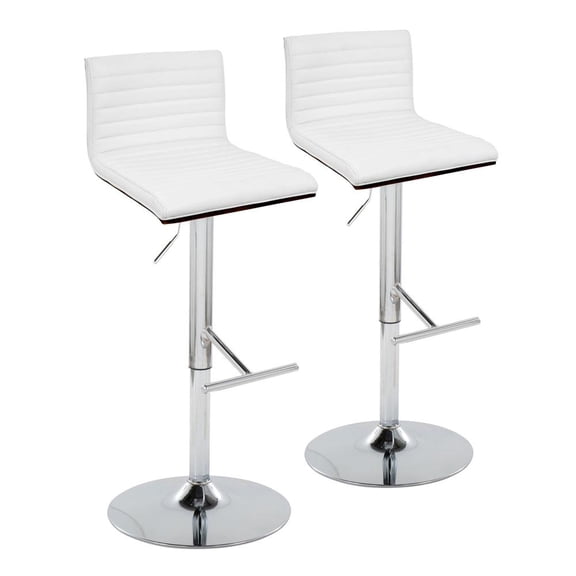 LumiSource Chrome Metal, Walnut Wood, White PU Mason Adjustable Barstool - Set of 2