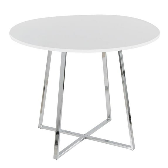 Cosmo Canary Dining Table, Dining Height Table, Small Dining Table for 4, Round Dinette Table, Wood Kitchen Table (Chrome Metal, White MDF)