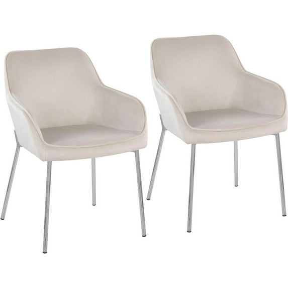 LumiSource Chrome Steel, Cream Velvet Daniella Dining Chair - Set of 2